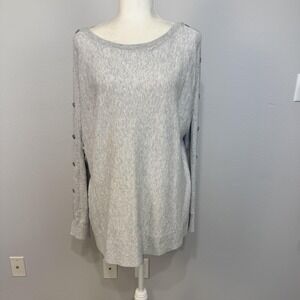 Lilly Pulitzer Sweater Women's XL Gray Button Sleeve Boatneck Pullover Preppy